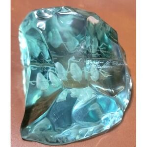 Hovmantorp handblown reverse etched Art Glass Iceberg Owls Paperweight Sweden